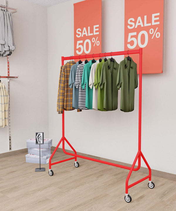 Kleiderständer mit Rollen rot für indoor und outdoor | 122 cm | minimalistisch